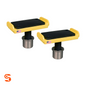 Set of two yellow adapter bases with black pads and metal posts for GM trucks