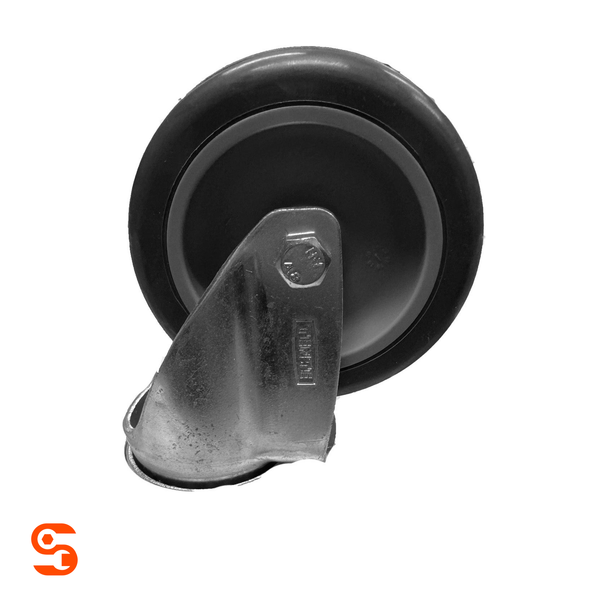 Black caster wheel replacement assembly with grey metal bracket and central bolt