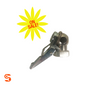 Chrome brass open air chuck with metal clip lever and angled connector on white background
