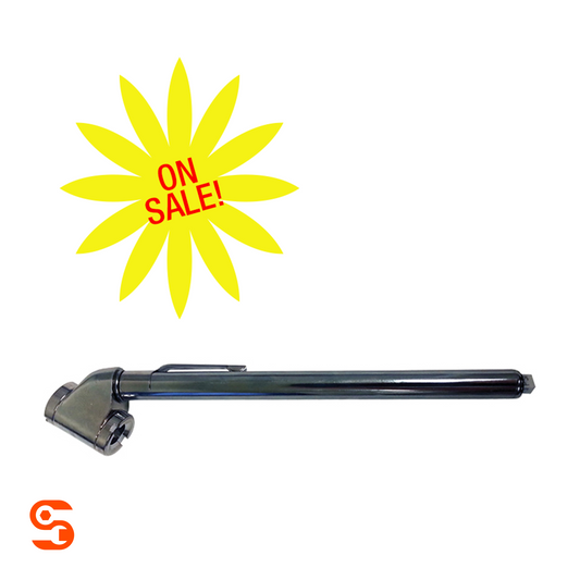 Chrome 1300 Series band air gauge with angled chuck, black barrel, and metal fittings