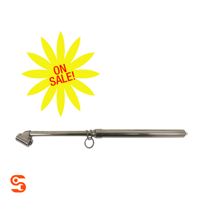 Chrome dual foot service air gauge with long metal stem and ring