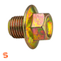 Gold-toned flanged hex oil drain plug with threaded shaft and 14mm hex head
