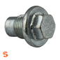 Silver metal flange hex oil drain plug with pilot point and threaded shaft