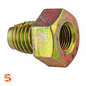 Zinc yellow oversize single hex oil drain plug with threaded stud and internal opening on white background