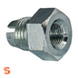 Zinc plated hex oil drain plug with external threads and hollow threaded center on white background