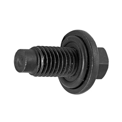 Silver M12x1.75 pilot-point oil drain plug with insert gasket and threaded shaft