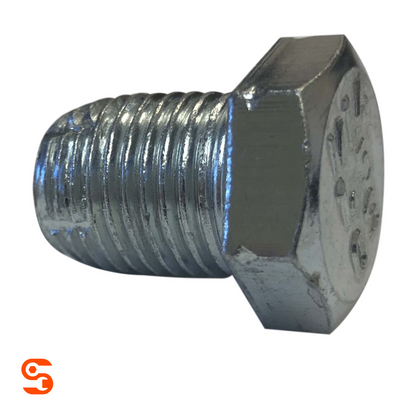 Zinc plated oversize single hex oil drain plug with threaded shaft and 19mm hex head