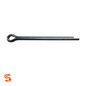 Single steel cotter pin with looped end and two straight prongs on a white background