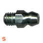 Straight metal metric grease fitting with threaded end and hex base on a white background
