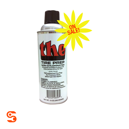 13 oz can of non-chlorinated tire prep with black cap, white label
